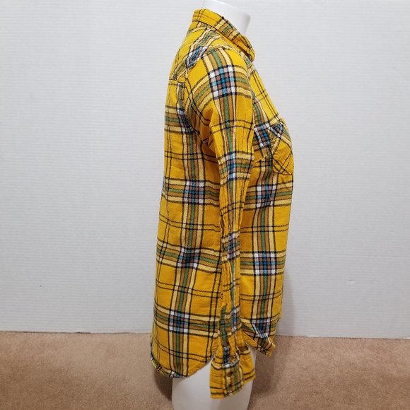 Merona top Medium plaid checks long sleeve button up down 100% cotton layering - Picture 4 of 16